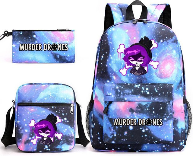 3-teiliges Schulrucksack-Set für Schüler aus Oxford-Stoff in Multicolour mit Schultasche, Schultergurt und Federmäppchen - Bild 1