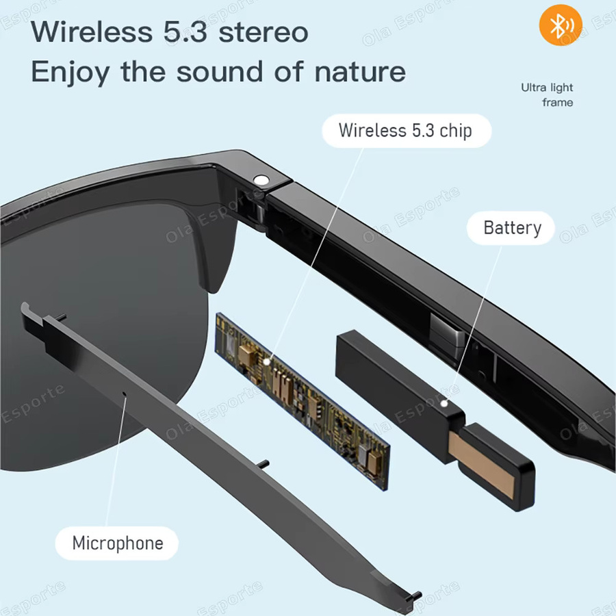 Ola Esporte Smart-Brille mit Bluetooth, Sprachsteuerung und Musikwiedergabe, Polarisierte Sonnenbrille mit UV-Schutz, Schwarz - Bild 6