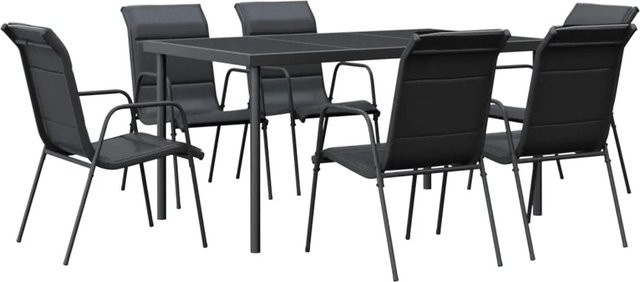 vidaXL 7-teilige Garten-Essgruppe aus Stahl, Textilene und Glas in Schwarz und Anthrazit - Bild 1