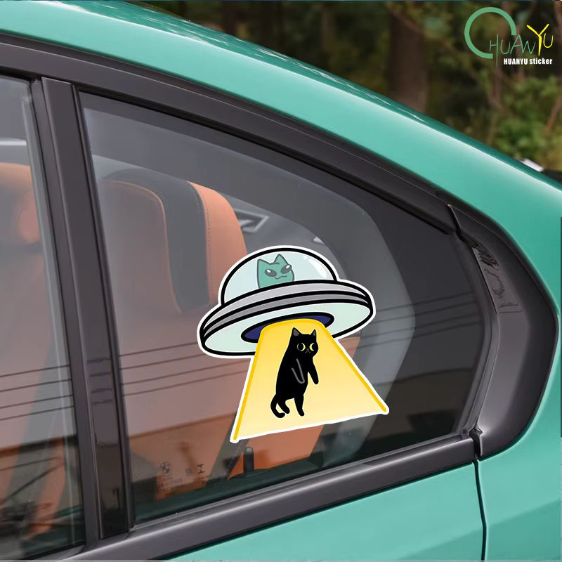 Kreativer Katze UFO Vinyl Aufkleber wasserdicht und mehrfarbig für Auto, Laptop und Fenster - Bild 6
