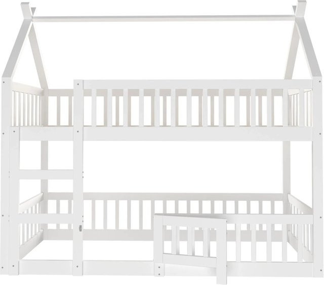 Merax Etagenbett für Kinder mit Treppe in Weiß und Grau, Massivholz und MDF, H x B x T: 205 x 90 x 180,5 cm - Bild 1