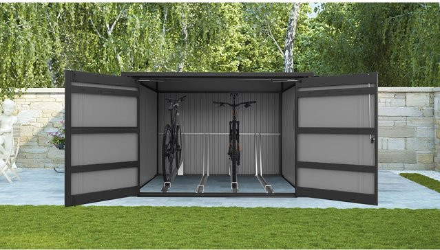 Floraworld Premium Fahrradgarage mit Schrägdach für 4 Fahrräder, grau, B/T/H: 226 x 217 x 145/166 cm - Bild 1