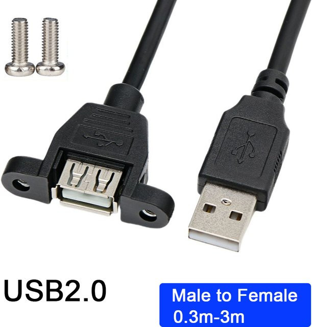 USB 2.0 A-Stecker auf A-Buchse Verlängerungskabel in Schwarz mit Vollkupferkern und Doppelschirmung zur Panelmontage - Bild 1