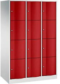 C+P Schließfachschrank Resisto mit 3 Abteilen und 12 Fächern, Farbe: Lichtgrau/Rubinrot, B/T/H: 114,8 x 64,0 x 195,0 cm - Bild 1