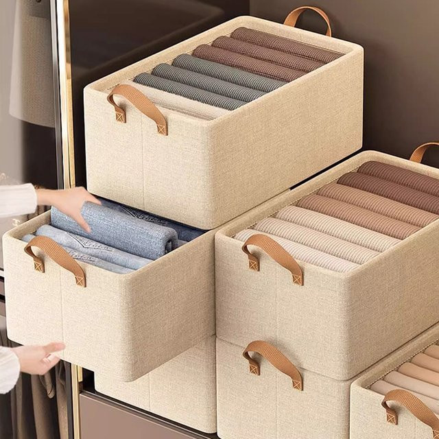 Faltbare Kleideraufbewahrungsbox aus Oxford-Gewebe mit Stahlrahmen in Beige - Bild 1