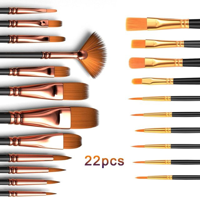 Yutiars Künstler-Pinsel-Set mit 24 Stück, flache Fächerpinsel mit Holzgriff in Multicolour für Acryl, Aquarell und Nagelkunst - Bild 1
