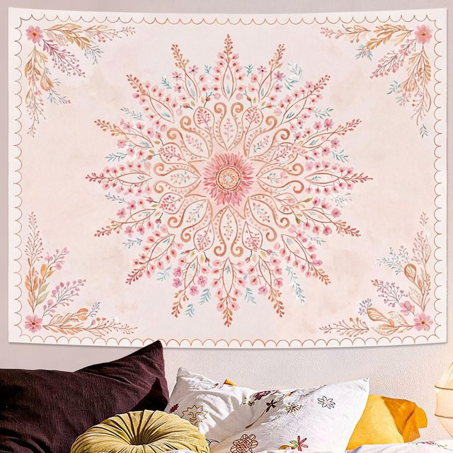 Boho Mandala Wandteppich von JMG Household Supplies in Orange und Pink mit floralem Design, B/H: 70 x 100 cm - Bild 1