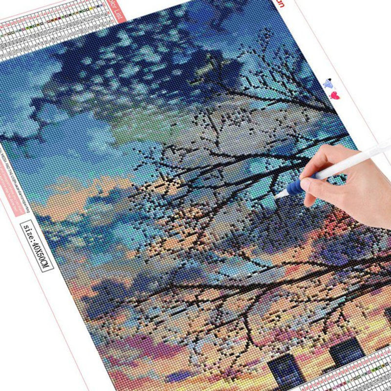FIYO Diamond Painting Set mit floralem Baum-Motiv, Mosaik-Stickerei in Mehrfarbig, B/H: 20 x 30 cm - Bild 1