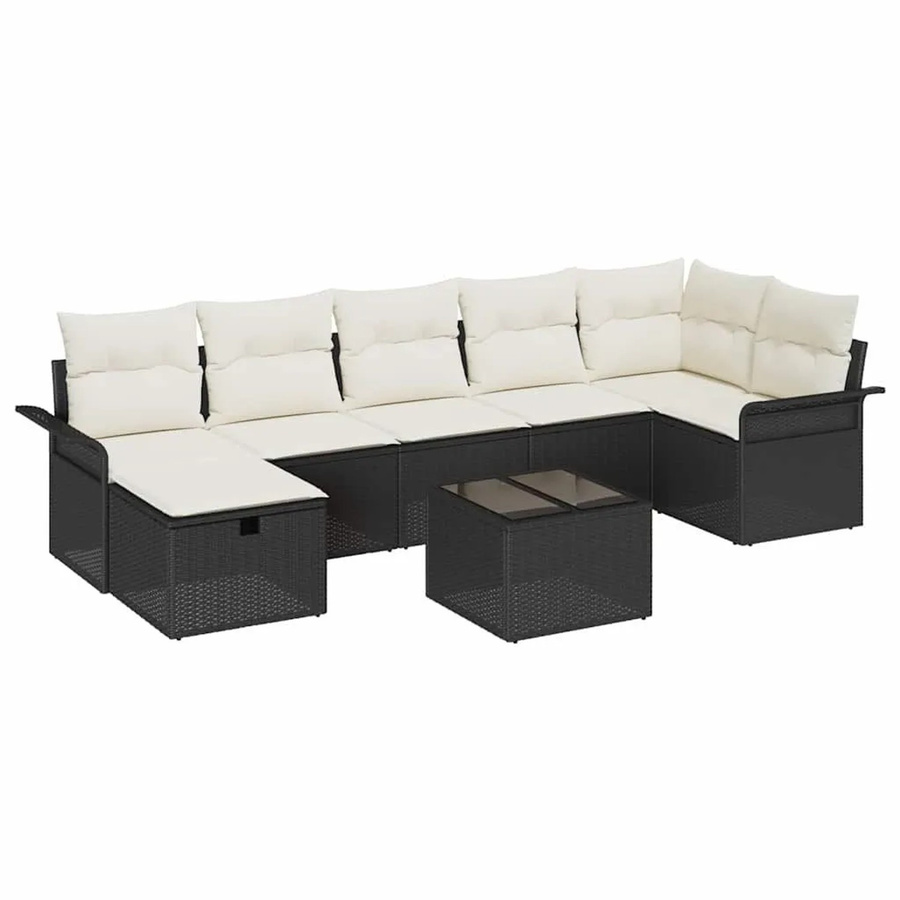 vidaXL Gartensofa-Set 8-teilig aus Poly-Rattan in Schwarz und Beige mit Kissen und Couchtisch - Bild 2