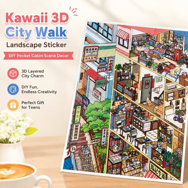 Infeelme Scenery Building Sticker Set Hot Spring Town DIY Decal in Multicolour - Bild 1