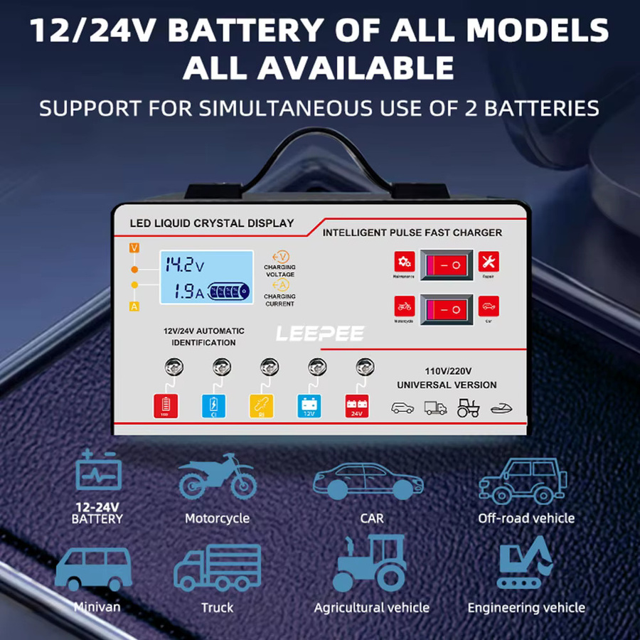 Intelligentes Autobatterie-Ladegerät mit LCD-Display, 12V/24V 6A, Überspannungsschutz und Pulsreparatur in Schwarz oder Weiß - Bild 3