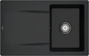 Villeroy & Boch Spüle Siluet in Pure Black aus Keramik mit Handbetätigung und Ablauffläche, Breite: 45 cm - Bild 1