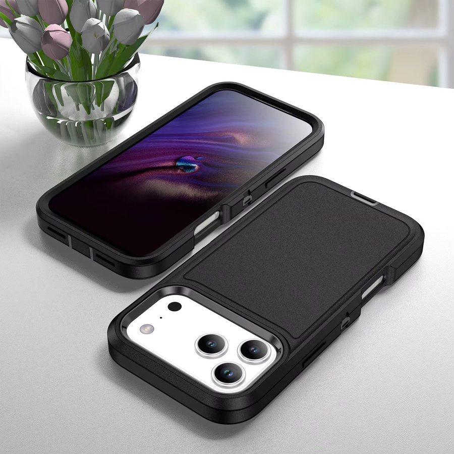 Clucy 3-in-1 Hybrid-Rüstung stoßfeste Defend-Schutzhülle für iPhone 17 Pro Max 17Air 16Pro 16e 16Plus 17 in Schwarz und Lila - Bild 5