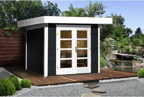 WEKA Gartenhaus 126 Plus aus europäischer Fichte mit Flachdach und Vordach in Anthrazit oder Weiß, B/T/H: 356 x 301 x 249 cm - Bild 3