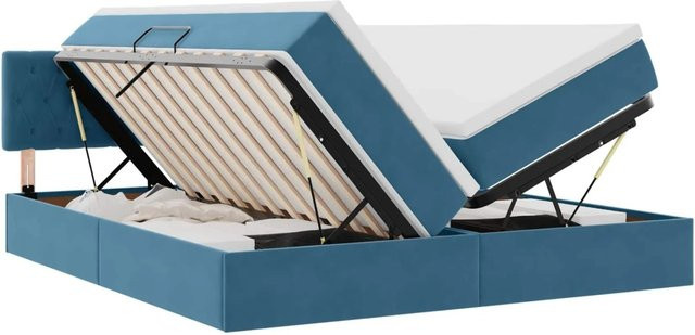 vidaXL Bett mit LED-Lichtleisten und USB-Ladeport aus Samt in Dunkelblau, B/T: 180 x 200 cm - Bild 1