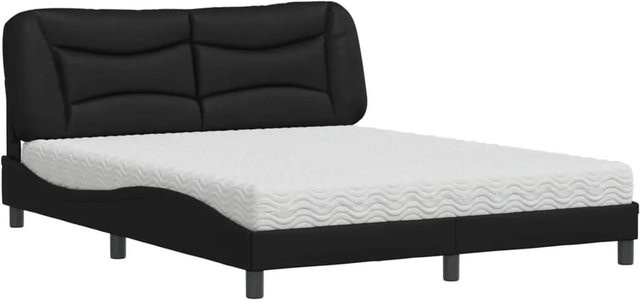 vidaXL Bett mit Matratze in Schwarz aus Kunstleder und Kiefernholz, B/T/H: 160 x 200 x 165 cm - Bild 1