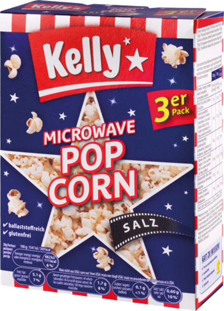 Kelly Mikrowellen-Popcorn Salz glutenfrei 3 x 90 g - Bild 1