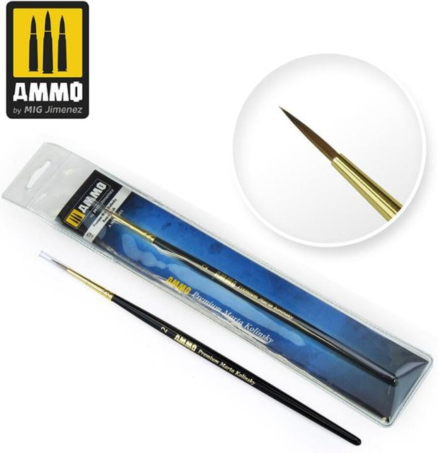 AMMO by MIG Jimenez 2 Premium Marta Kolinsky Rundpinsel in Schwarz mit Metallfassung - Bild 1