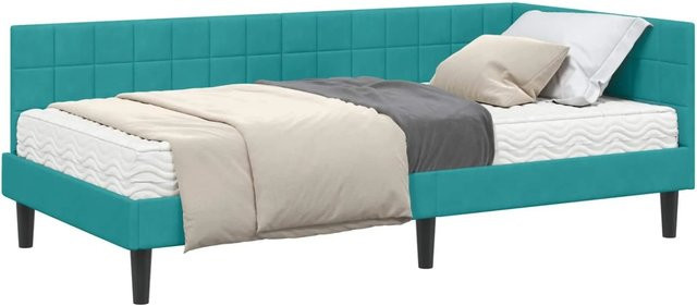 vidaXL Eckbettgestell mit 2 Matratzen und Kopfteil aus Samt in Türkis, B/T: 100 x 200 cm - Bild 1