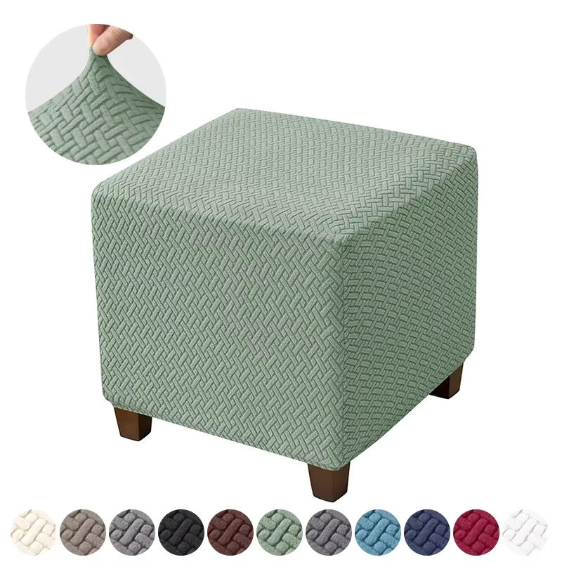 WANERQU Elastischer Jacquard-Ottomane-Bezug in Blau mit Anti-Rutsch-Funktion für quadratische Hocker und Fußstützen - Bild 3