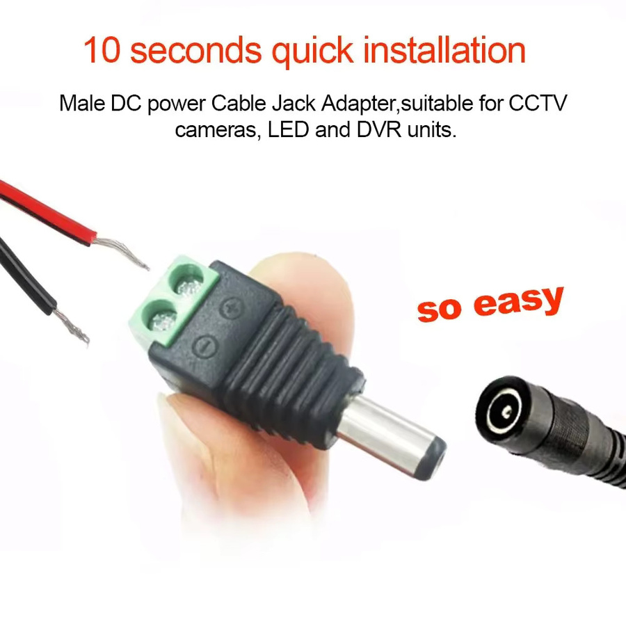 ELECAPITAL DC Netzstecker-Adapter Set mit männlichen und weiblichen Anschlüssen 2,1 x 5,5 mm für LED-Streifen und CCTV-Kameras, Schwarz - Bild 4