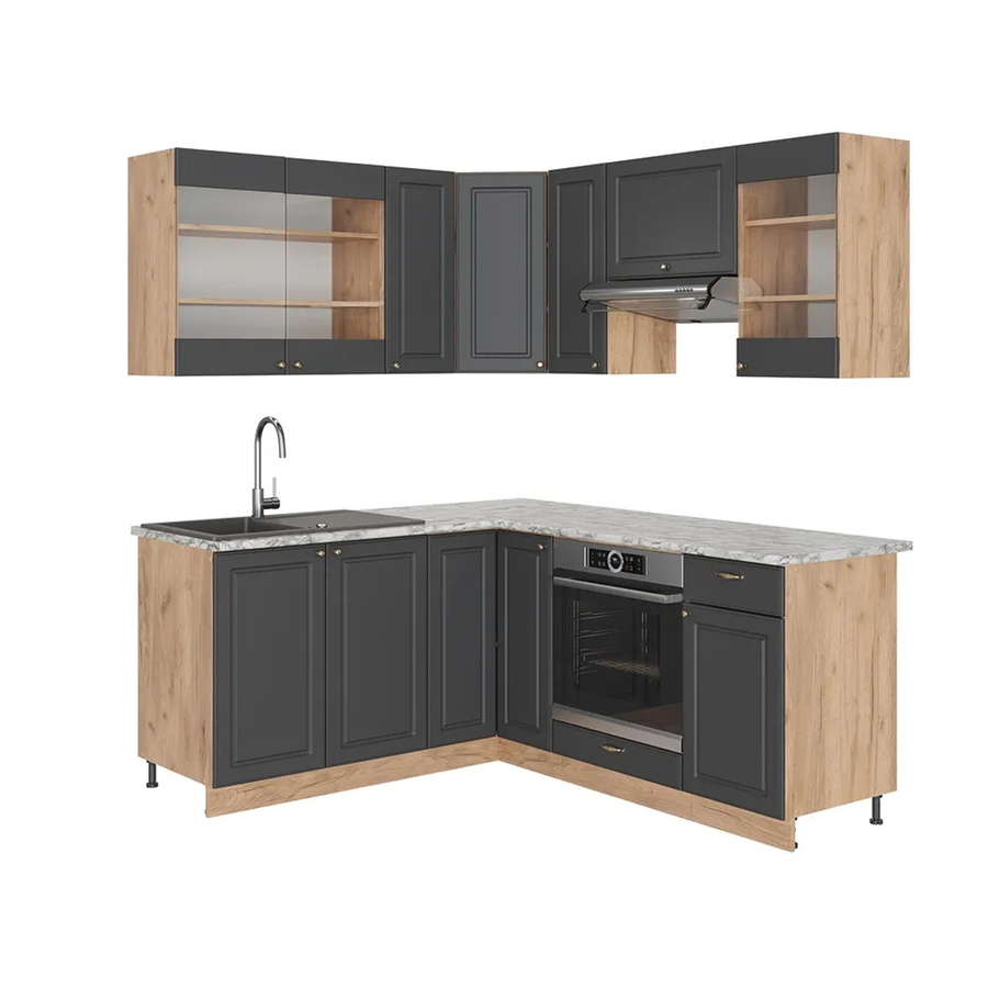 Vicco Eckküche Fame-Line Landhausstil Eiche Anthrazit Gold B: 160 cm, T: 60 cm, H: 82 cm - Bild 3