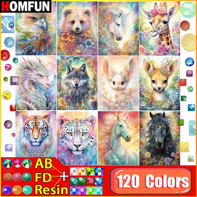 HOMFUN Diamantmalerei Set mit 120 Farben und Tier-Motiven als 5D DIY Kreuzstich aus Harz und Kunststoff in Multicolour - Bild 1