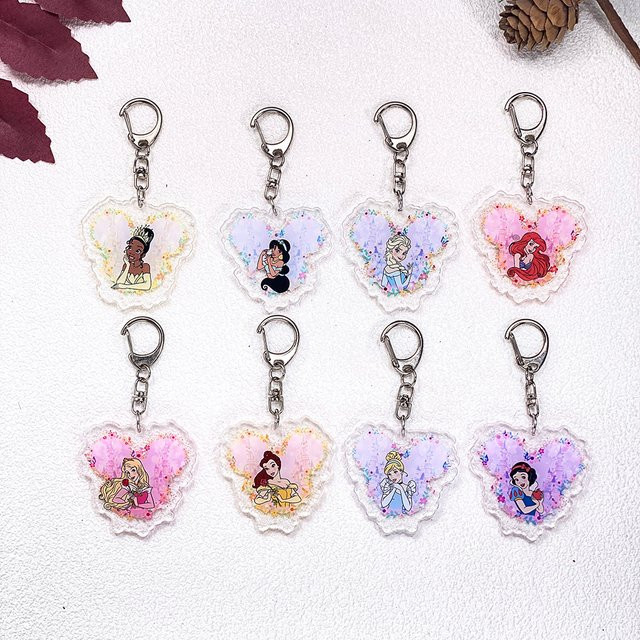 Potdemiel Schlüsselanhänger Disney Prinzessin Ariel Cinderella Tiana, Acryl Charms Anhänger - Bild 1