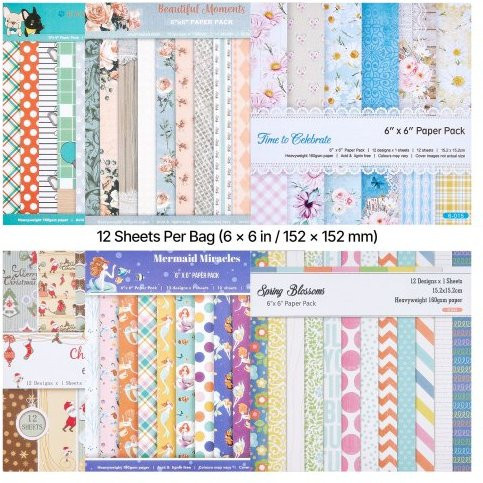 VEVOR Scrapbook-Papier Set Multicolor, 72 Blatt gemustertes Bastelpapier für Stanz- und Prägemaschinen, B/B: 15,2 x 15,2 cm - Bild 1