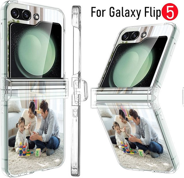 Personalisierte Klapphülle für Samsung Galaxy Z Flip (Modelle 3 bis 8 FE) mit eigenem Foto und Namen, transparente PC-Abdeckung - Bild 1