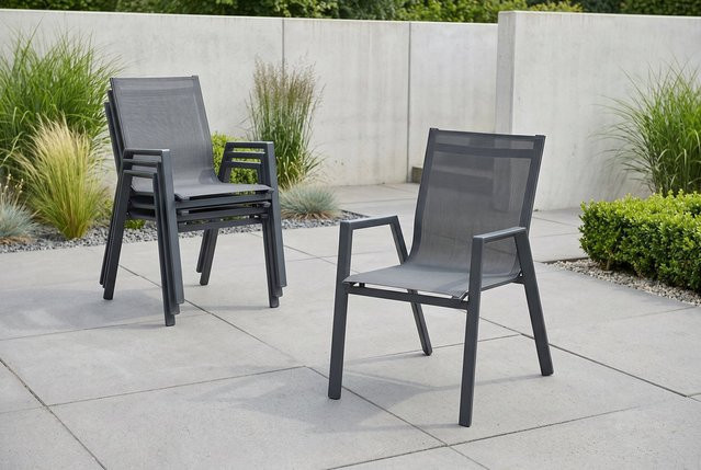 Hartman 4er Set Aruba Stapelsessel in Xerix/Anthrazit aus Aluminium und Textilene, B/T/H: 75 x 55 x 88 cm - Bild 1
