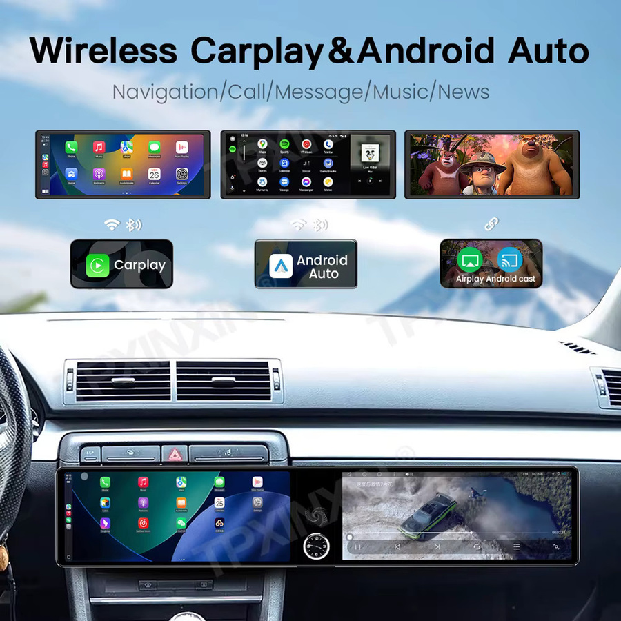 TPXINXIN Android Autoradio für Audi A4 B6 B7 S4 (2004-2007) mit Dual-Screen 24,6 Zoll, Android Auto, CarPlay und GPS-Navigation in Schwarz - Bild 3