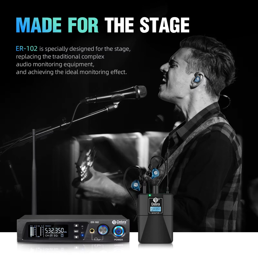 ER-102 Professionelles kabelloses UHF In-Ear-Monitorsystem mit Bluetooth 5.0 in Schwarz - Bild 5