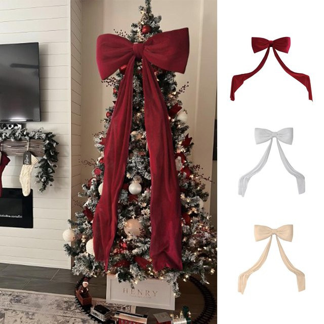 Riesige Weihnachtsbaum-Dekorationsschleife aus Samt in Rot oder Beige, Baumspitze für Weihnachtsbaum, Tür, Fenster oder Kamin, Höhe: 180 cm - Bild 1