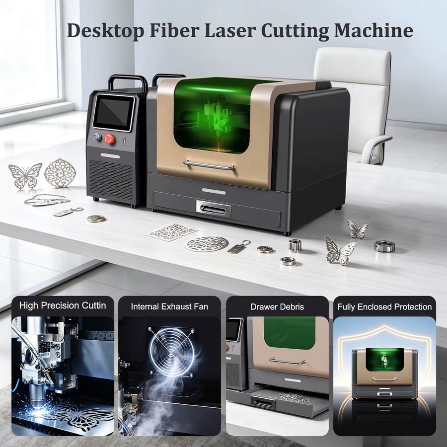 JPT Desktop-Faserlaserschneidemaschine mit Laserquelle für das Schneiden und Gravieren von Metallen wie Edelstahl, Eisen und Kupfer, 1200W/800W - Bild 2