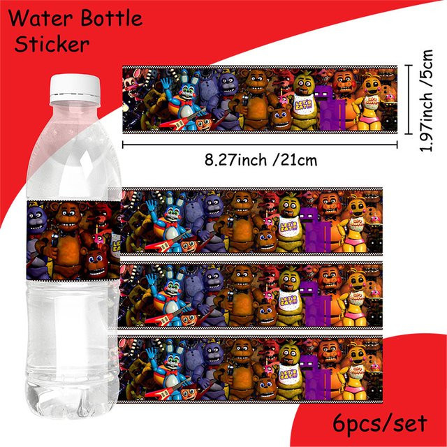 6 Stück Five Nights at Freddy's Aufkleber in Mehrfarbig für Wasserflaschen und Partydekorationen - Bild 1
