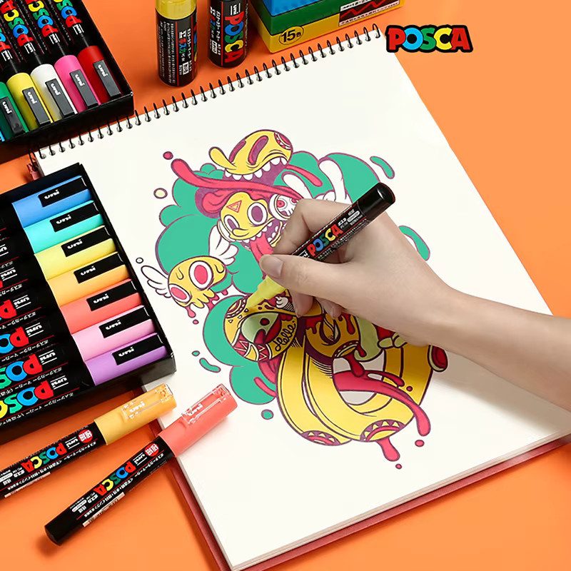 UNI Posca Acrylmarker PC-1M mit feiner Spitze in Grün und Multicolour für Kunst, Malerei und Graffiti - Bild 3