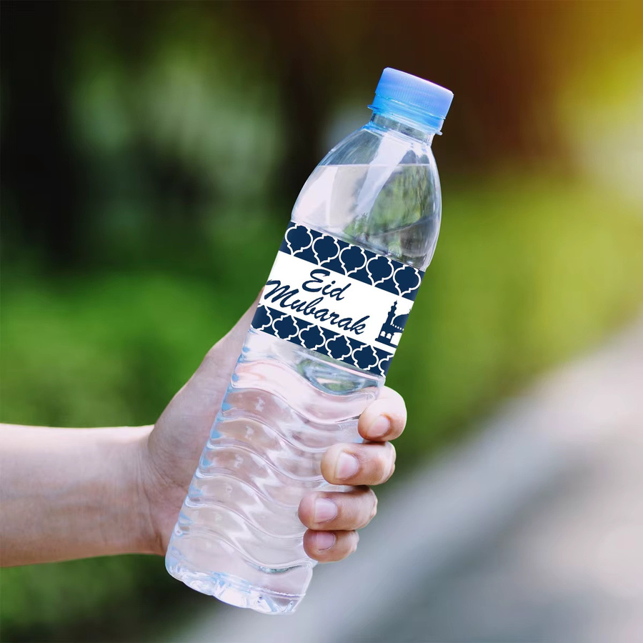 20 Stück Eid Mubarak Wasserflaschen-Aufkleber in Blau, selbstklebende Etiketten für islamische Partydekoration und Geschenke - Bild 3
