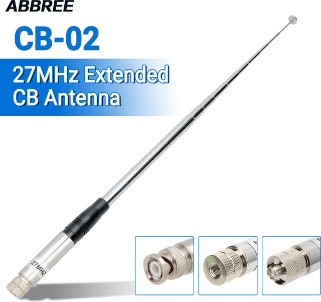ABBREE Teleskop-CB-Antenne 27 MHz mit BNC SMA-Buchse und SMA-Stecker in Silber für WOUXUN TYT BAOFENG Quansheng Walkie Talkie und Amateurfunk - Bild 1
