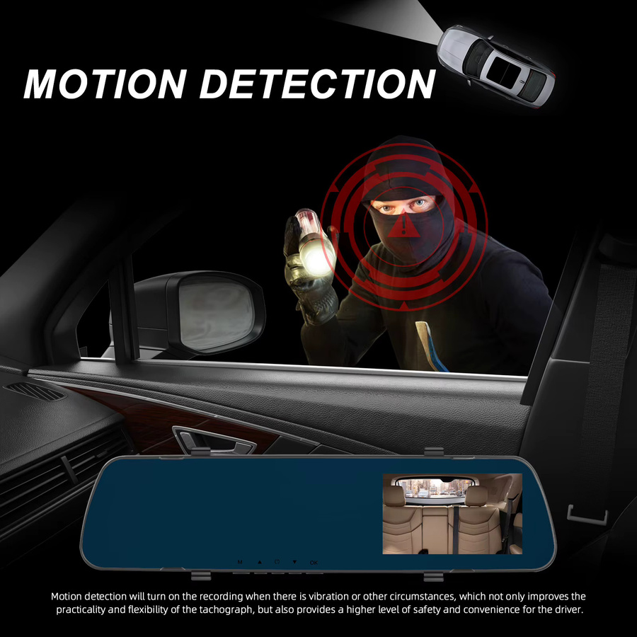 Podofo Dual-Lens Auto-Rückspiegelrekorder mit 4,0 Zoll LCD-Bildschirm, 1080P Full HD, Bewegungserkennung und Rückfahrkamera in Schwarz - Bild 3