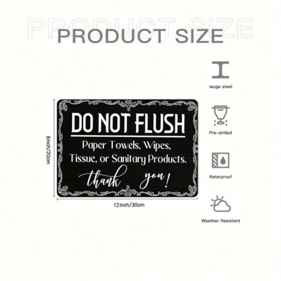 CIFBUY Zinn-Wandschild Badezimmer Dekoration mit Spruch Nicht Spülen Papier Handtücher, Schwarz, Breite: 20,32 cm, Höhe: 30,48 cm - Bild 2