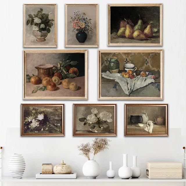 Potdemiel Vintage Stillleben Wandkunst mit Rosen und Obst als botanischer Druck in Mehrfarben - Bild 1