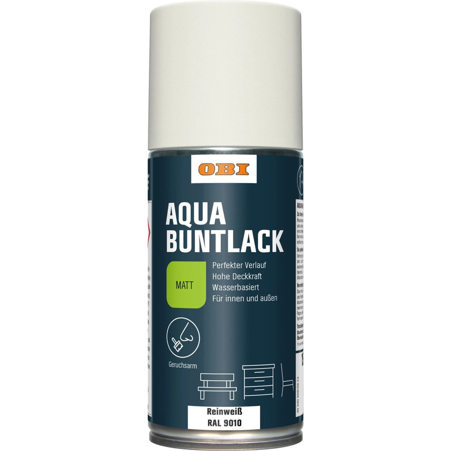 OBI Buntlack Spray RAL 9010 Reinweiß matt, wasserbasiert, 150 ml - Bild 2