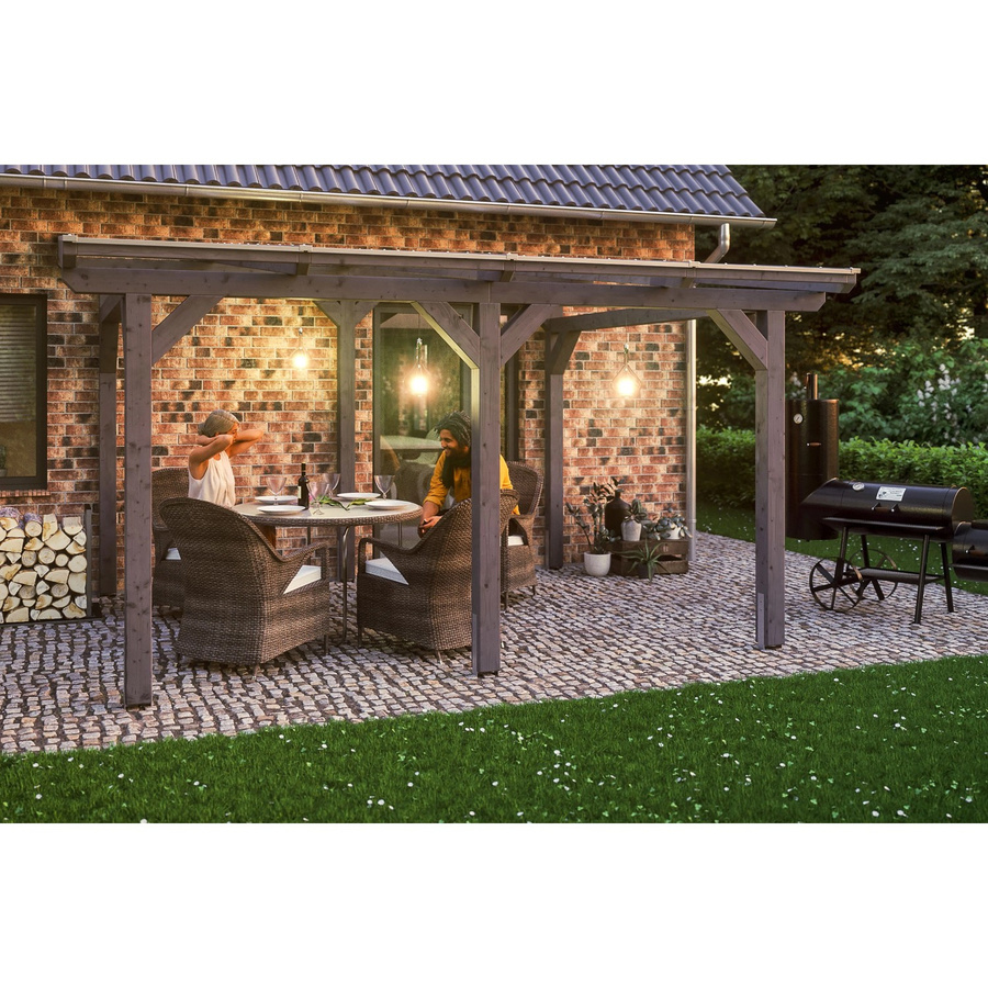 Skan Holz Terrassenüberdachung Siena aus Leimholz in Schiefergrau mit Polycarbonat-Dach, B/T: 434 x 400 cm - Bild 2