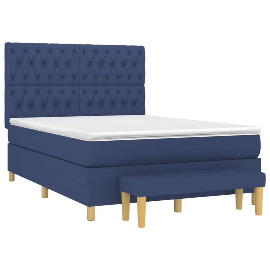 vidaXL Boxspringbett mit Matratze in Blau und Weiß, Hybrid-Design mit Taschenfederkern, B/T: 140 x 190 cm - Bild 2