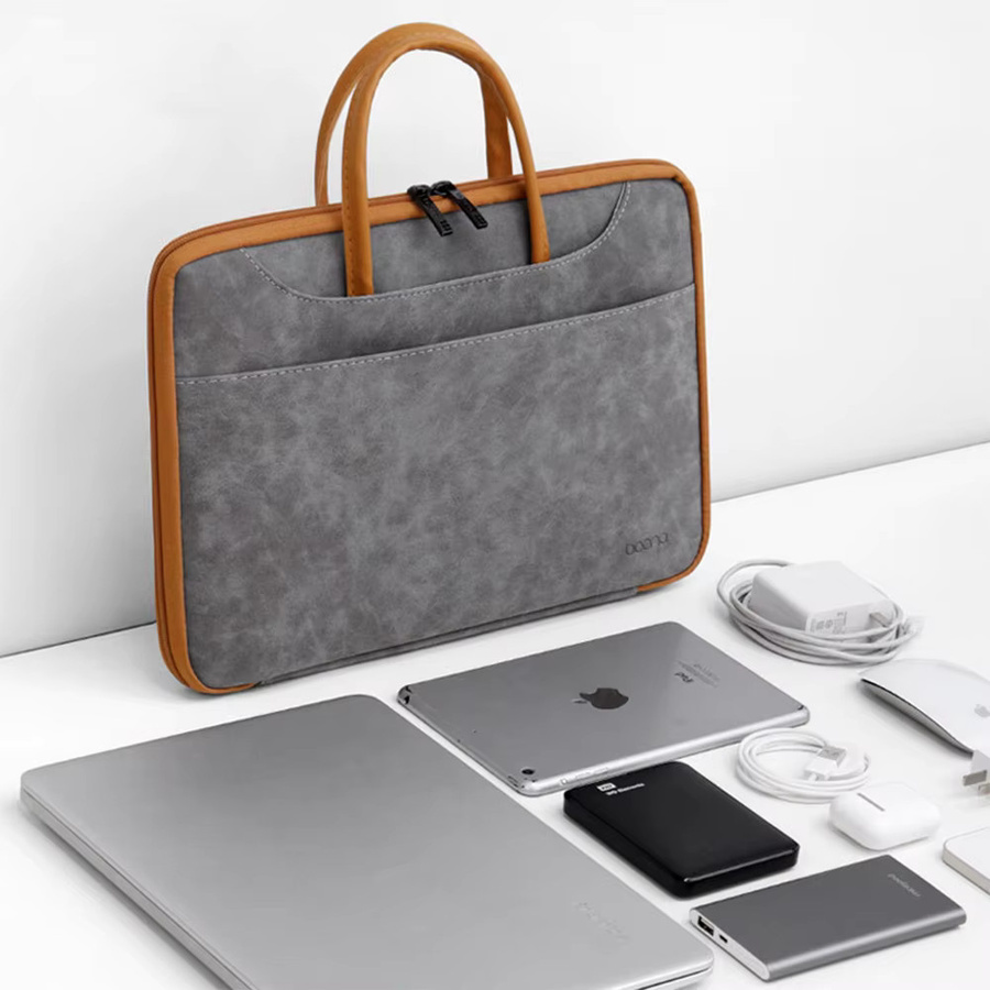Acoki Laptoptasche aus Leder für 13,3 und 14 Zoll, Schutzhülle für MacBook Air 13 M1/M2, MacBook Pro 13/14 und Surface Laptop 3/4, Farbe: Grau - Bild 2