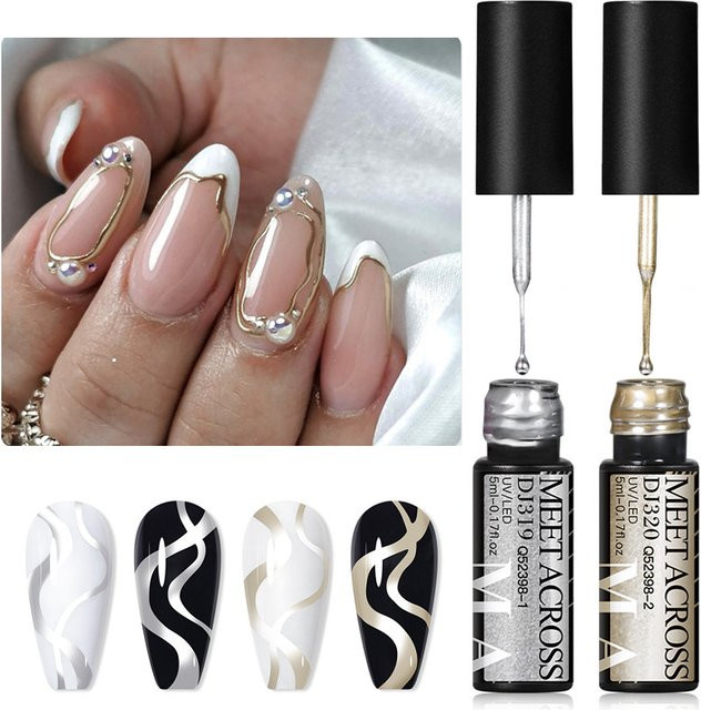 MEET ACROSS Metallic Liner Gel Nagellack Set, Gold Silber, 2 Stück - Bild 1