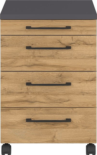 Germania Rollcontainer 4251-564 GW-Profi in Grandson Eiche und Graphit mit Utensilienfach, B/H/T: 42 x 61 x 49 cm - Bild 1