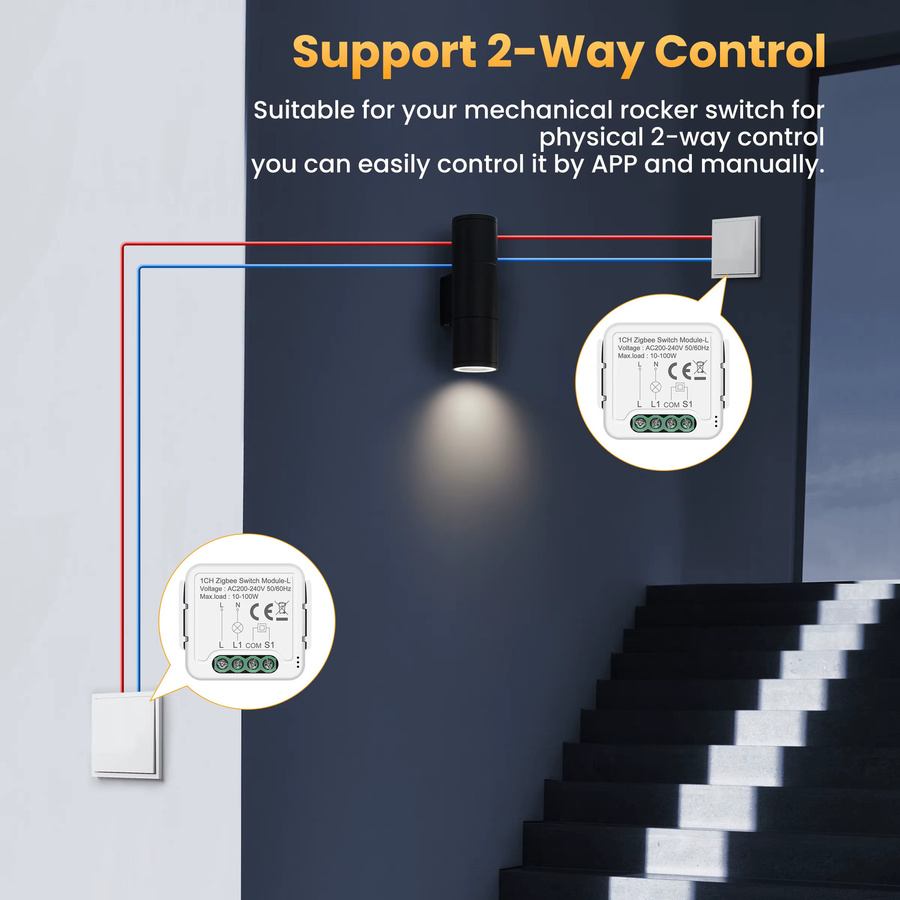 GIRIER Tuya ZigBee Smart Switch Modul in Weiß, DIY Smart Breaker Relais ohne Neutralleiter, unterstützt 2-Wege-Steuerung und Alexa - Bild 3