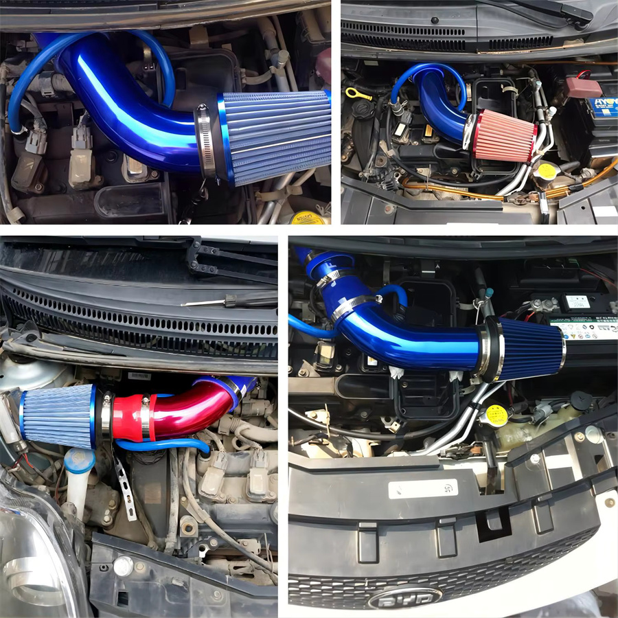 RIAYOOE Universeller High-Flow Kaltlufteinlassfilter für das Ansaugrohr des Automotors, waschbar, rot/blau/Carbon/Splitter, Durchmesser: 76 mm - Bild 4